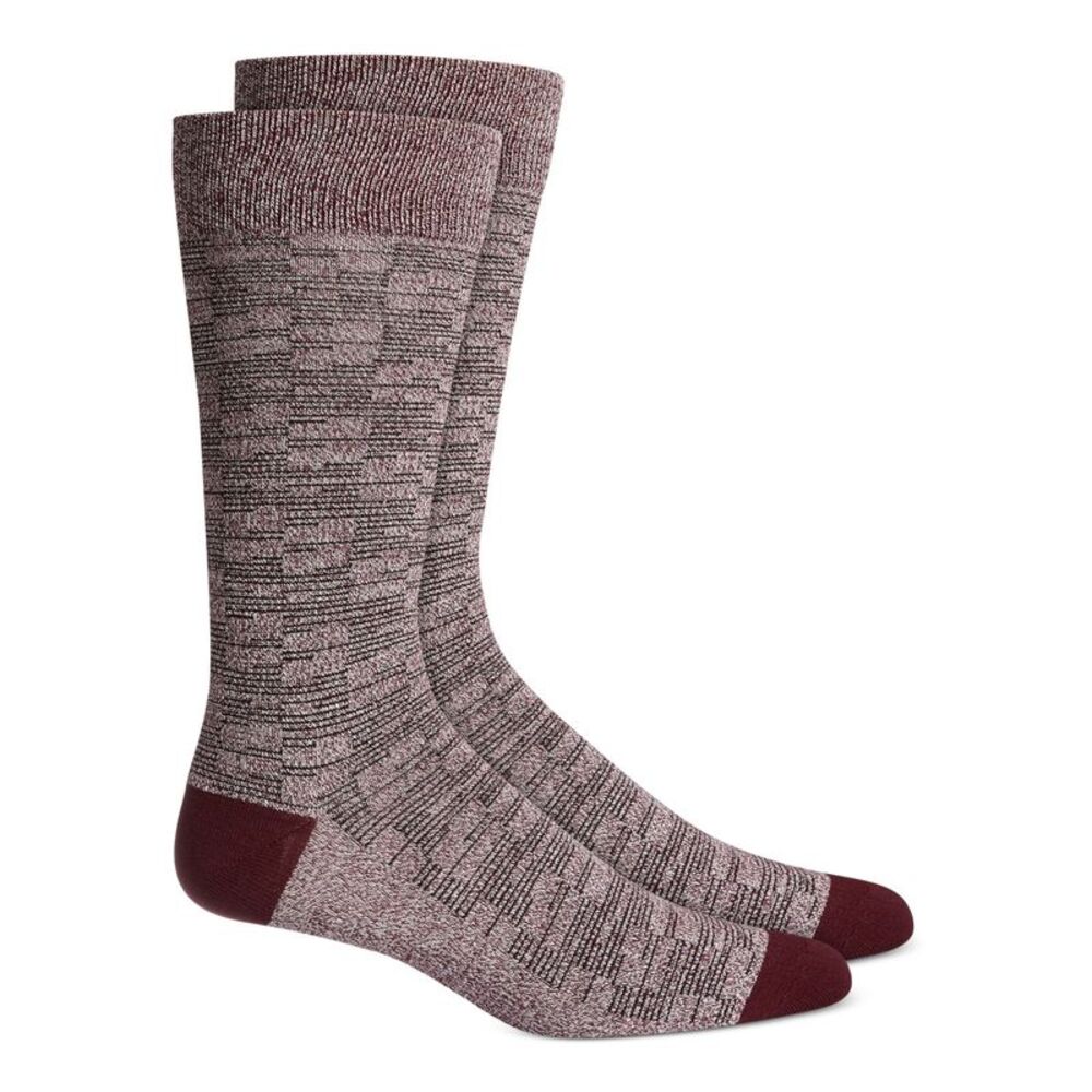 ALFATECH BY ALFANI Mens Port Maroon Broken Stripe Casual Crew Socks 7-12